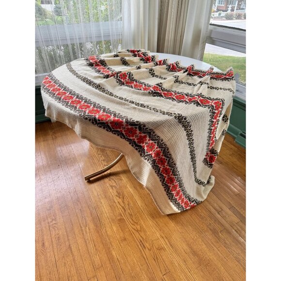 Vintage 70s curtain, beige, brown, red striped woven pleated panel, for each - Picture 7 of 10